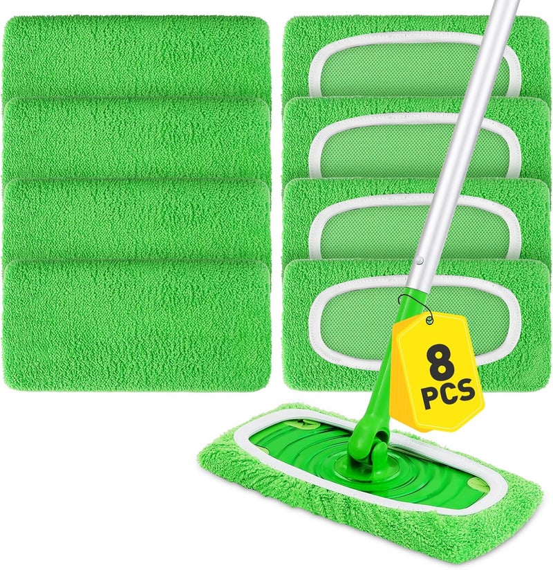 NEOACT 8Pcs Reusable Microfiber Mop Pads Compatible with Swiffer Sweeper,Replacement Dry Sweeping Cloths & Wet Mopping Pads Refills,Washable Mop Pads for Multi-Surface Floor Cleaning - Image 1